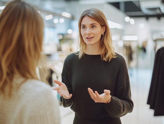 Winkelmedewerker voert verkoopgesprek met klant op de winkelvloer