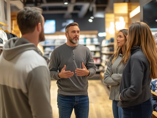 Medewerker helpt klant bij de kassa in een winkel