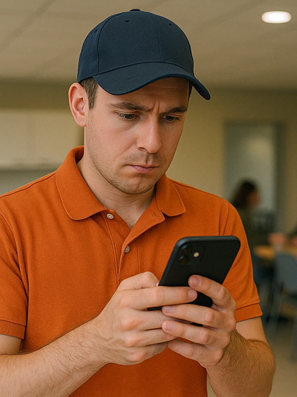 Delivery driver Jamie practises a customer conversation with role-play training