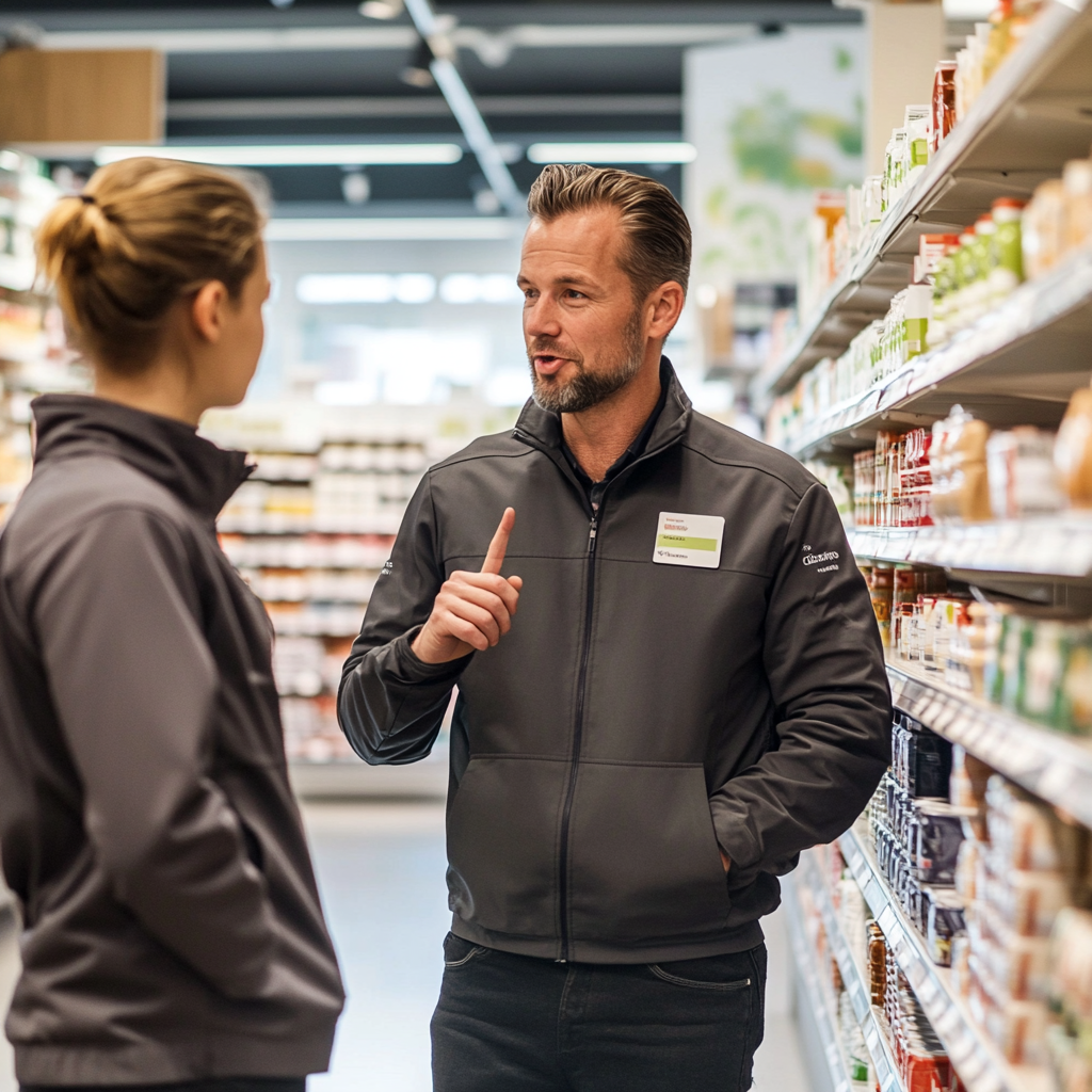 Manager coacht medewerker op de vloer