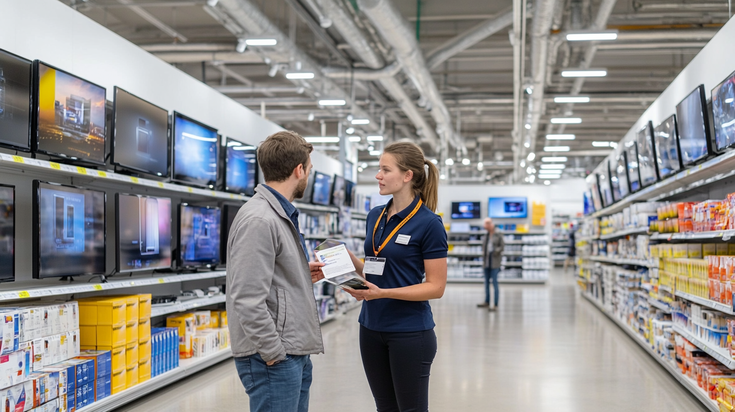 Medewerker en klant in een electronics store