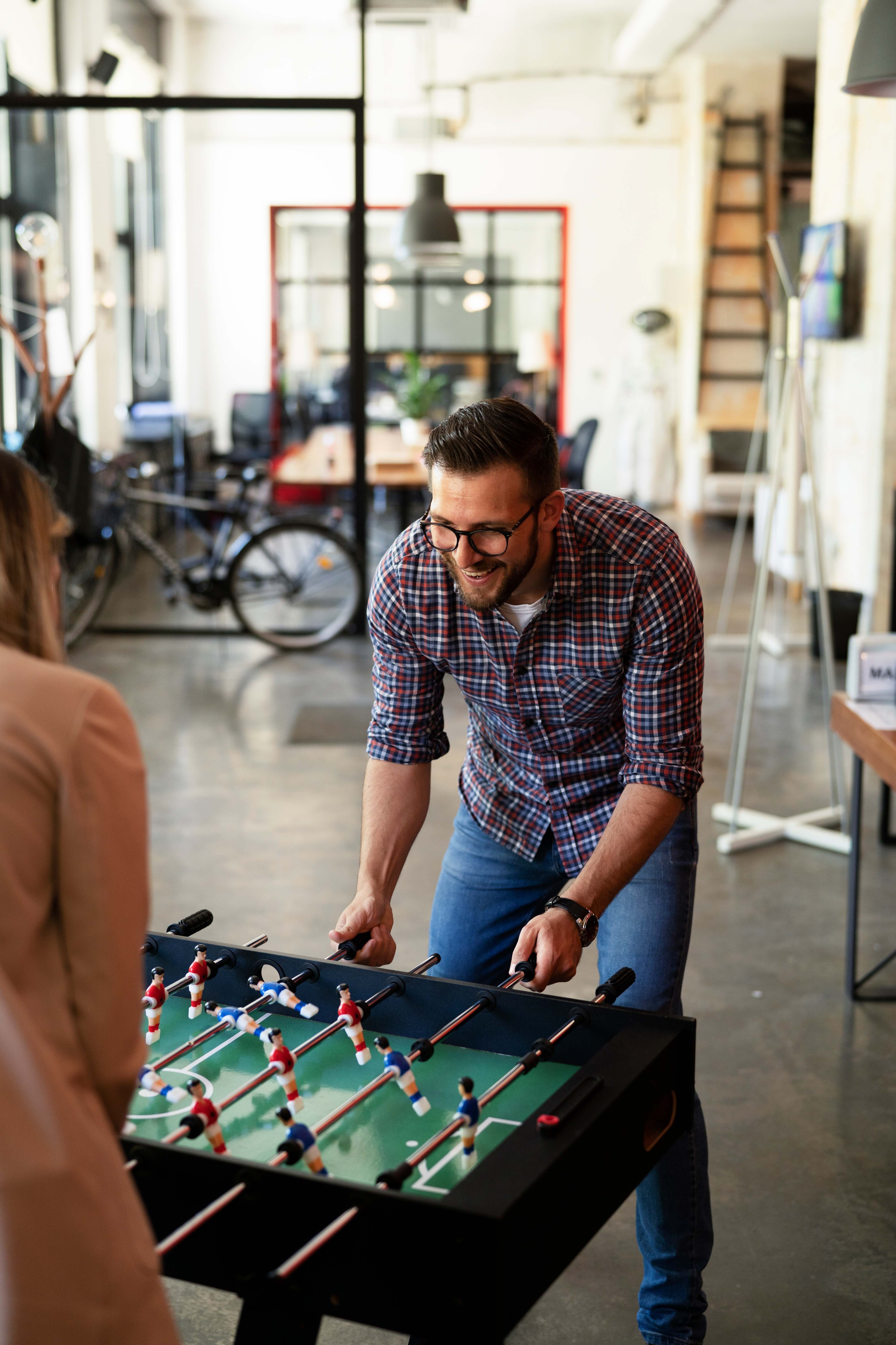 people playing table football